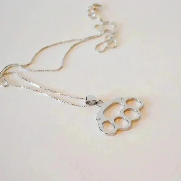 Brass Knuckles, Silver Knuckles Pendant, Mens Jewelry, Unisex Necklace, Mens - Picture 2 of 4